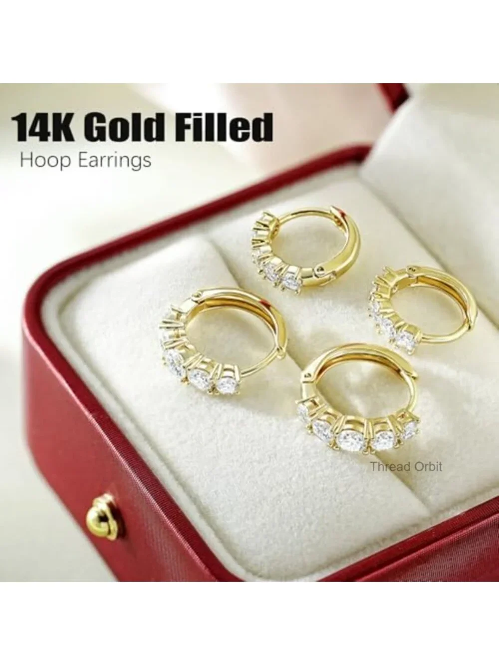 2 Pairs Gold Plated Huggie Hoop Earrings Set with Cubic Zirconia Hypoallergenic